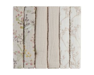 Муслиновые пеленки KikkaBoo Secret Garden Beige, 30x30 см, 6 шт. цена и информация | Пеленальные доски и пеленки | pigu.lt