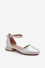 Children's Shiny Low-Heeled Sandals Silver Nelly 31421-18 цена и информация | Спортивная обувь, кроссовки для женщин | pigu.lt