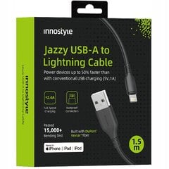 INNOSTYLE JAZZY USB LIGHTNING MFI GREITOJO ĮKROVIMO KABELIS IPHONE KEVLAR 2 M JUODAS kaina ir informacija | Krovikliai telefonams | pigu.lt