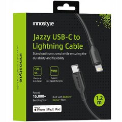 INNOSTYLE JAZZY USB-C LIGHTNING MFI КАБЕЛЬ БЫСТРОЙ ЗАРЯДКИ ДЛЯ IPHONE КЕВЛАР 1М ЧЕРНЫЙ цена и информация | Зарядные устройства для телефонов | pigu.lt