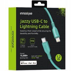 INNOSTYLE JAZZY USB-C LIGHTNING MFI GREITOJO ĮKROVIMO KABELIS IPHONE KEVLARUI 1 M ŽALIAS kaina ir informacija | Krovikliai telefonams | pigu.lt