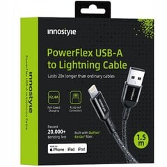 INNOSTYLE POWERFLEX USB LIGHTNING MFI GREITOJO ĮKROVIMO KABELIS IPHONE KEVLARUI 2 M JUODAS kaina ir informacija | Krovikliai telefonams | pigu.lt