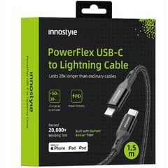 INNOSTYLE POWERFLEX USB-C LIGHTNING MFI GREITOJO ĮKROVIMO KABELIS IPHONE KEVLARUI 2 M JUODAS kaina ir informacija | Krovikliai telefonams | pigu.lt