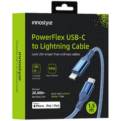 INNOSTYLE POWERFLEX USB-C LIGHTNING MFI GREITOJO ĮKROVIMO KABELIS IPHONE KEVLARUI 2 M MĖLYNAS kaina ir informacija | Krovikliai telefonams | pigu.lt