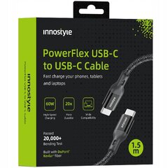 INNOSTYLE POWERFLEX USB-C GREITOJO ĮKROVIMO KABELIS IPHONE SAMSUNG 3A 60W KEVLARAS 2M JUODAS kaina ir informacija | Krovikliai telefonams | pigu.lt