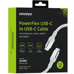 INNOSTYLE POWERFLEX USB-C GREITOJO ĮKROVIMO KABELIS IPHONE SAMSUNG 3A 60W KEVLARAS 2M SIDABRO SPALVOS kaina ir informacija | Krovikliai telefonams | pigu.lt