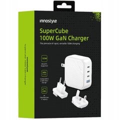 INNOSTYLE SUPER CUBE GALINGAS GREITAS ĮKROVIKLIS GAN TRAVEL EU US UK AU 4X USB USB-C 100W BALTAS kaina ir informacija | Krovikliai telefonams | pigu.lt