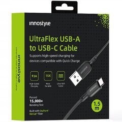 INNOSTYLE ULTRAFLEX USB-C GREITOJO ĮKROVIMO KABELIS IPHONE SAMSUNG QC 4.0 KEVLARAS 2 M JUODAS kaina ir informacija | Krovikliai telefonams | pigu.lt