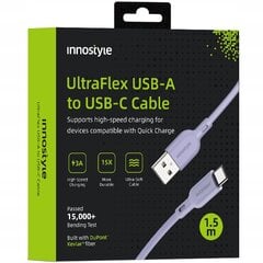 INNOSTYLE ULTRAFLEX USB-C GREITOJO ĮKROVIMO KABELIS IPHONE SAMSUNG QC 4.0 KEVLAR 2 M VIOLETINĖS SPALVOS kaina ir informacija | Krovikliai telefonams | pigu.lt