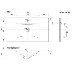 Keraminis vonios praustuvas PLAN80, 80x1,5x46 cm., baltas, įmontuojamas į vonios baldus kaina ir informacija | Praustuvai | pigu.lt