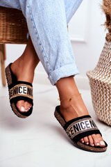 Slippers On Cork Sole With Cubic Zirconia Black-Gold Be Nice 12207-21 цена и информация | Женские тапочки | pigu.lt