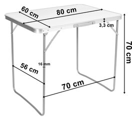CORN sulankstomas stovyklavimo stalas 80x60 cm baltas цена и информация | Шезлонги | pigu.lt