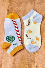 Mismatched Socks With A Drink And A Straw Yellow-Grey 15850-210 цена и информация | Женские носки | pigu.lt