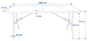 RATTAN maitinimo stalas sulankstomas į lagaminą - 180 cm, juodas kaina ir informacija | Lauko stalai, staliukai | pigu.lt