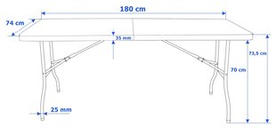 PARTY maitinimo stalas, sulankstomas į lagaminą, 180 cm, juodas kaina ir informacija | Lauko stalai, staliukai | pigu.lt