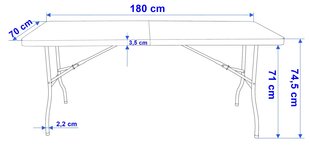 Maitinimo stalas BALI WHITE, sulankstomas į lagaminą, 180 cm, baltas kaina ir informacija | Lauko stalai, staliukai | pigu.lt