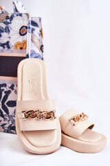 Fashionable Slippers With Chain Beige Megosa 20625-21 цена и информация | Женские тапочки | pigu.lt