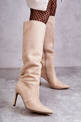 Suede High Heel Boots Beige Carite 21882-21 цена и информация | Женские сапоги | pigu.lt