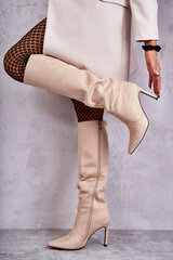 Suede High Heel Boots Beige Carite 21882-21 цена и информация | Женские сапоги | pigu.lt