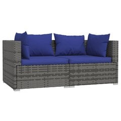 Dvivietė sofa su pagalvėlėmis, pilkos spalvos, poliratanas цена и информация | Садовые стулья, кресла, пуфы | pigu.lt