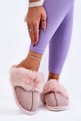 Women's Warm Slippers With Fur Beige and pink Franco 22819-21 цена и информация | Женские тапочки | pigu.lt