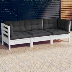 Trivietė sodo sofa su antracito pagalvėlėmis, balta цена и информация | Садовые стулья, кресла, пуфы | pigu.lt