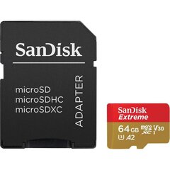 Карта памяти SanDisk Extreme microSDXC 64 Гб, 160/60 Мб, с A2 C10 V30 цена и информация | Карты памяти для телефонов | pigu.lt