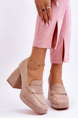 Suede Pumps On A Chunky Heel And Platform Beige Adriel 24347-21 цена и информация | Женские туфли | pigu.lt