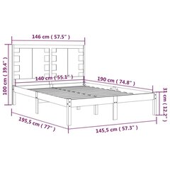 Lovos rėmas, juodos spalvos, 140 x 190 cm, pušies medienos masyvas kaina ir informacija | Lovos | pigu.lt