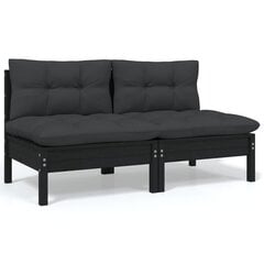 Dvivietė sodo sofa su pagalvėlėmis, juoda, pušies masyvas цена и информация | Садовые стулья, кресла, пуфы | pigu.lt