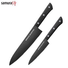 Samura Shadow Коплект их 2 Кухонных ножей 208mm & 120mm AUS-8 анти-липкое темное покрытие 58 HRC цена и информация | Ножи и аксессуары для них | pigu.lt