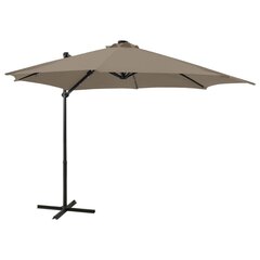 Gembinis skėtis su stulpu ir LED lemputėmis, 300 cm, rudas цена и информация | Зонты, маркизы, стойки | pigu.lt