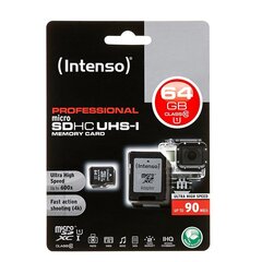 Карта памяти Intenso micro SD UHS-I 64GB CL10 цена и информация | Карты памяти для телефонов | pigu.lt