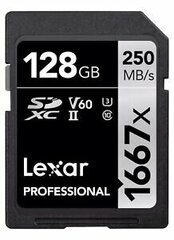 Lexar Professional 1667x UHS-II SDXC, 128 GB, High-speed, Class 10, UHS Speed Class 3 (U3) and Video Speed Class 60 (V60), 120 M цена и информация | Карты памяти для фотоаппаратов, камер | pigu.lt