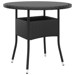 Sodo stalas, juodas, 80x75cm, grūdintas stiklas/poliratanas kaina ir informacija | Lauko stalai, staliukai | pigu.lt