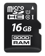 Goodram MicroSD 16GB Class 10/UHS 1 + Adapter SD цена и информация | Карты памяти для телефонов | pigu.lt