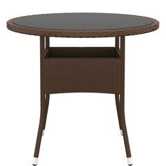 Sodo stalas, rudas, 80x75cm, grūdintas stiklas/poliratanas kaina ir informacija | Lauko stalai, staliukai | pigu.lt