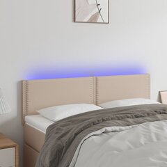 Galvūgalis su LED, Dirbtinė oda, 144x5x78/88cm, kapučino spalva kaina ir informacija | Lovos | pigu.lt