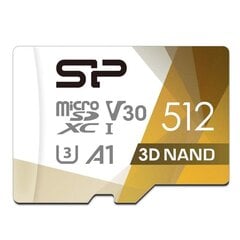 Karta pamięci Silicon Power microSDXC Superior Pro 512GB V30 UHS-1 U3 A1 + ADAPTER microSD-SD цена и информация | Карты памяти для телефонов | pigu.lt