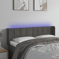 Galvūgalis su LED, Aksomas, 147x16x78/88cm, tamsiai pilka kaina ir informacija | Lovos | pigu.lt