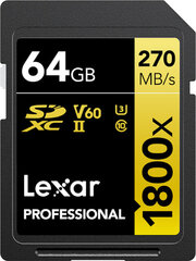 Lexar Pro 1800X Sdxc U3 V60 kaina ir informacija | Atminties kortelės fotoaparatams, kameroms | pigu.lt