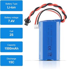 1 vnt. 1500 mAh 7,4 V 2S Lipo baterija U12A S033G Q1 H101 su SM-2P jungtimi, skirta Rc žaislams, valtims, automobiliams, dronams kaina ir informacija | Išmanioji technika ir priedai | pigu.lt