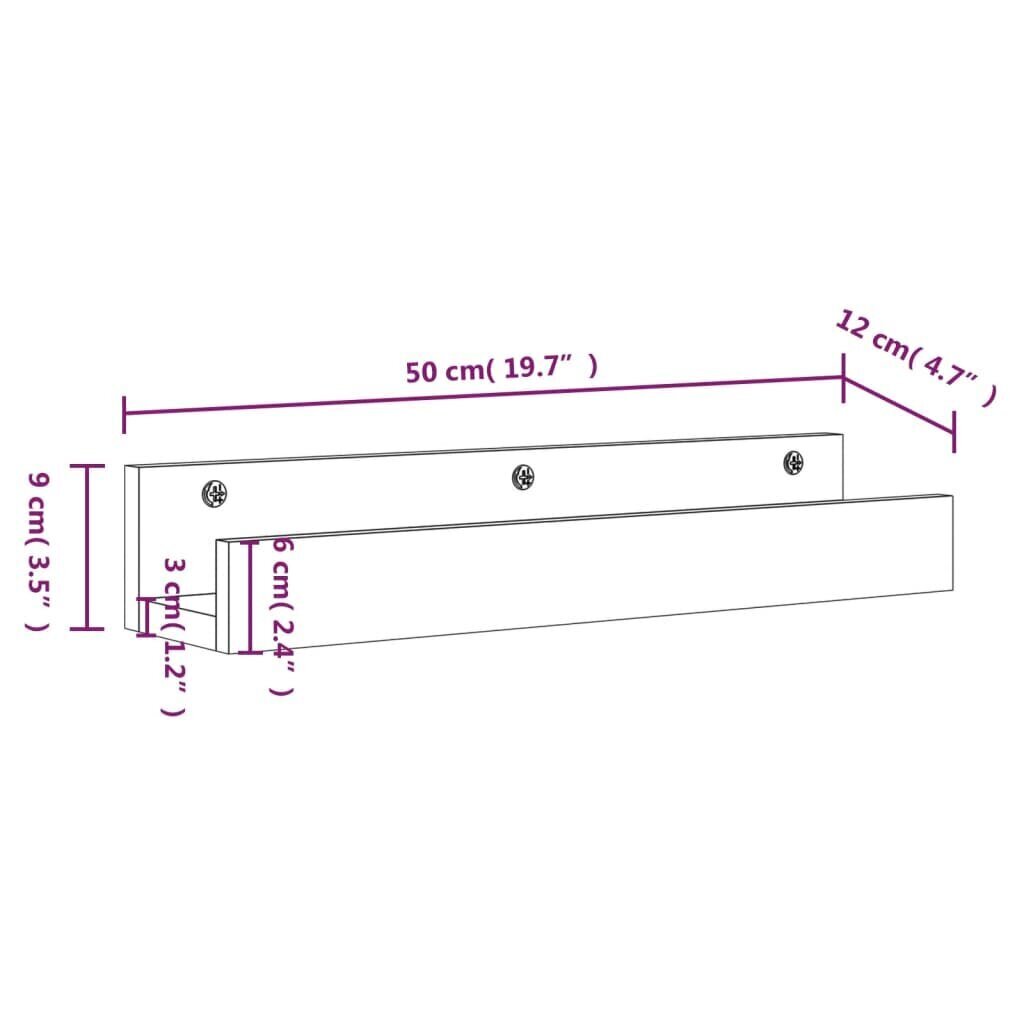 Sieninės lentynos, Pušies medienos masyvas, 2vnt., 50x12x9cm, pilka kaina ir informacija | Lentynos | pigu.lt