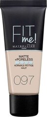 Skystas makiažo pagrindas Maybelline New York Fit Me! Matte &amp; Poreless 30 ml, 97 Natural Porcelain kaina ir informacija | Makiažo pagrindai, pudros | pigu.lt