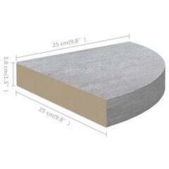 Sieninės kampinės lentynos, 4vnt., pilkos, 25x25x3,8cm, MDF kaina ir informacija | Lentynos | pigu.lt