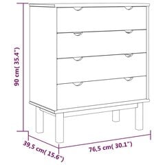 Spintelė su stalčiais, Pušies medienos masyvas, 76,5x39,5x90cm, ruda/pilka kaina ir informacija | Svetainės spintelės | pigu.lt