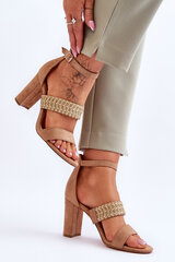 Suede Sandal With Braided Heel Strap Camel Roselia 25452-21 цена и информация | Женские босоножки | pigu.lt