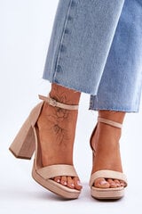 Fashionable Suede Square Heel Sandals Beige Merila 25504-21 цена и информация | Женские босоножки | pigu.lt