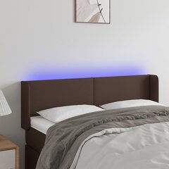 Galvūgalis su LED, Dirbtinė oda, 147x16x78/88cm, ruda цена и информация | Кровати | pigu.lt