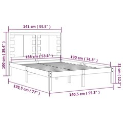 Lovos rėmas, juodas, 135 x 190 cm, medienos masyvas, dvivietis kaina ir informacija | Lovos | pigu.lt